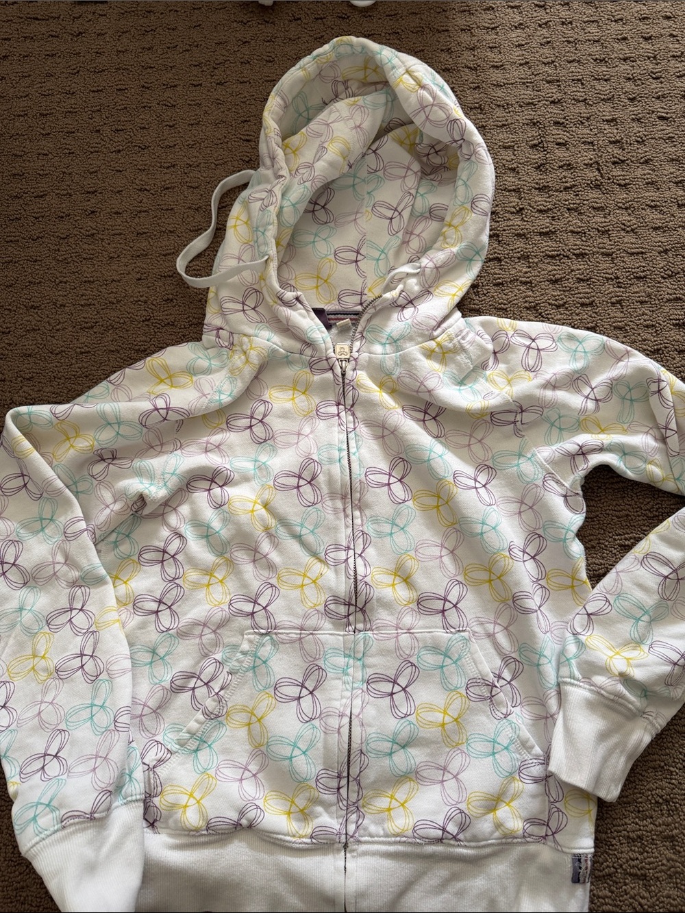 TNA White Zip Hoodie with Mint, Yellow & Lavender Print